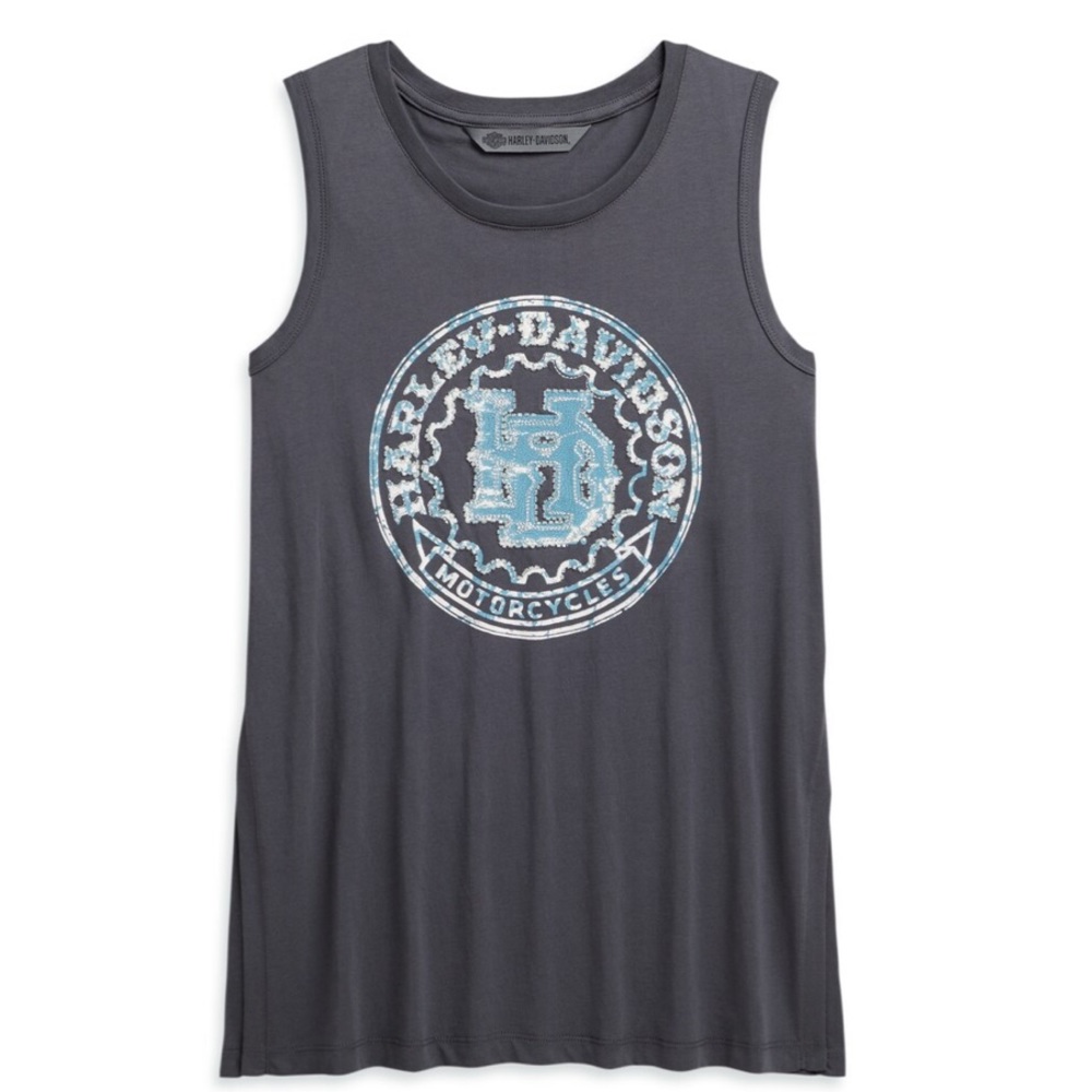 Harley Davidson Circle Graphic Beaded Sleeveless